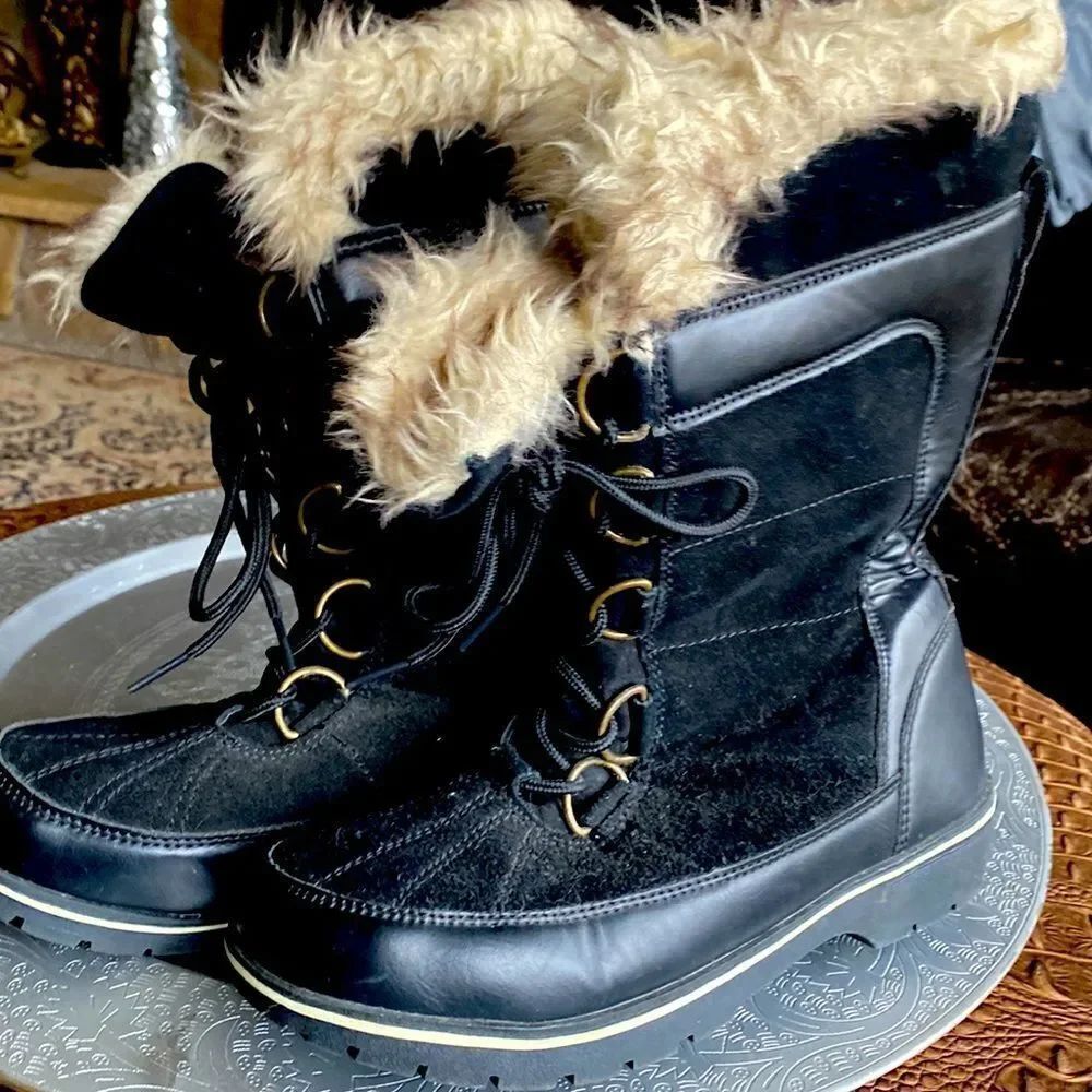 Target 🎯 Ladies Fashion Boots $65 retail faux Fur Black 7
